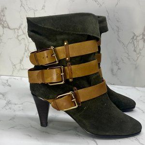 Rebecca Minkoff Womens Olive Green Bliss Waxy Suede Leather Boot Heels size 9.5M